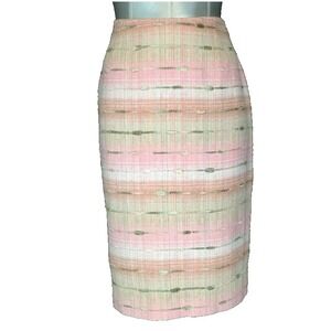 Carmen Marc Valvo Skirt 6 Beige White Pink Peach Ombre Taupe Ribbon Pencil